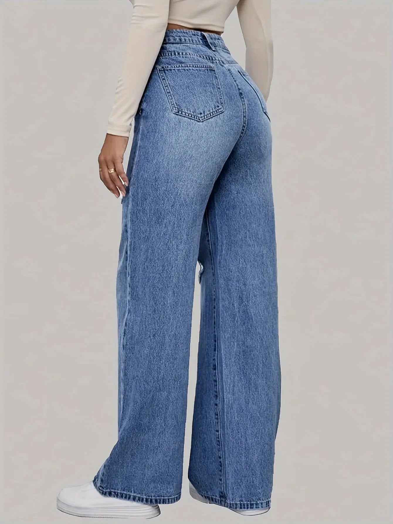High Waist Heart Graffiti Jeans: Casual Wide-Leg Style, Ripped Denim for All Seasons Bella's store