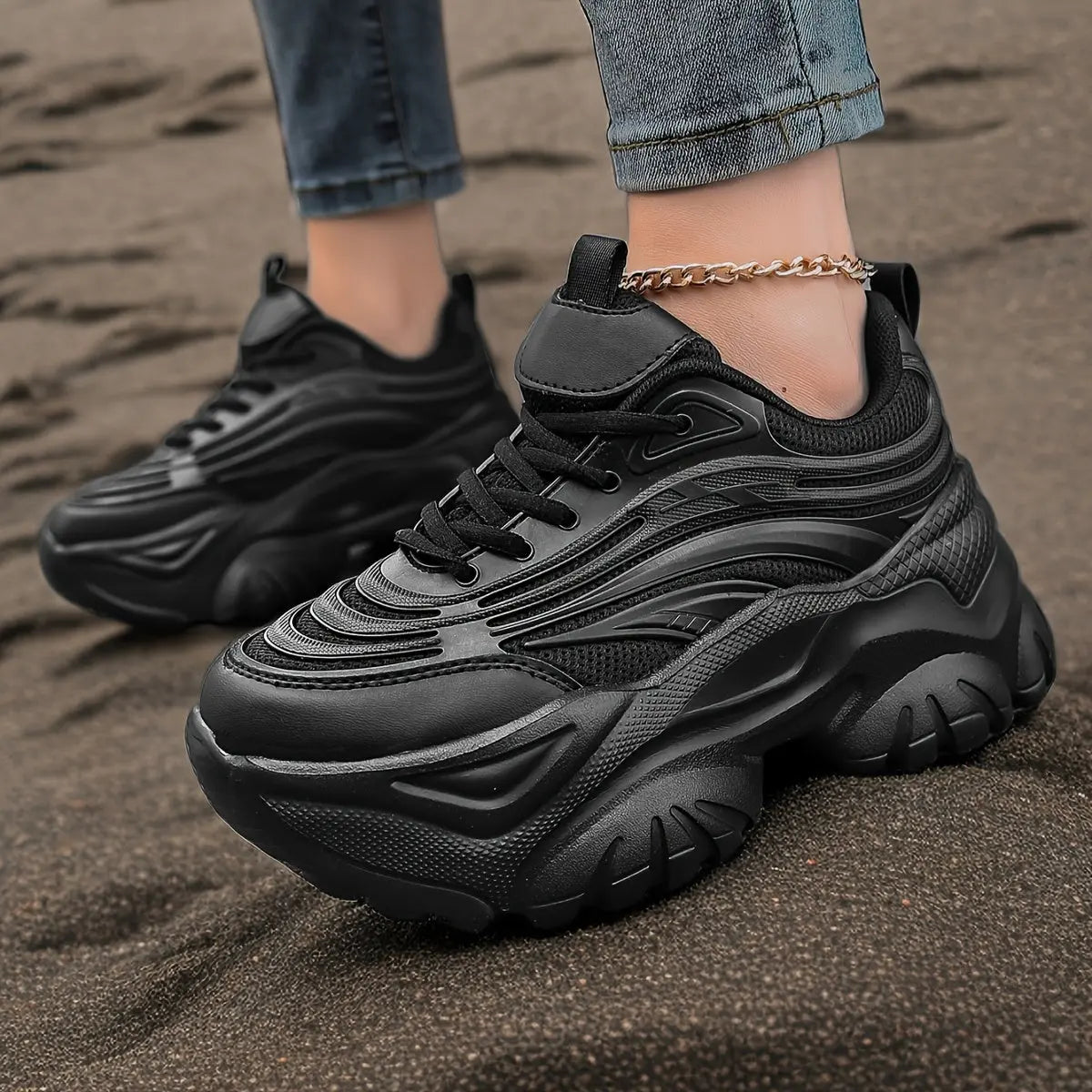 Women's Ultra-Light Breathable Mesh Sneakers - Chic Thick Sole Casual Running Shoes, Height-Boosting Low-Top Lace-Ups for Casual Attire, Work, and Walking - Versatile All-Season Footwear Bella's store