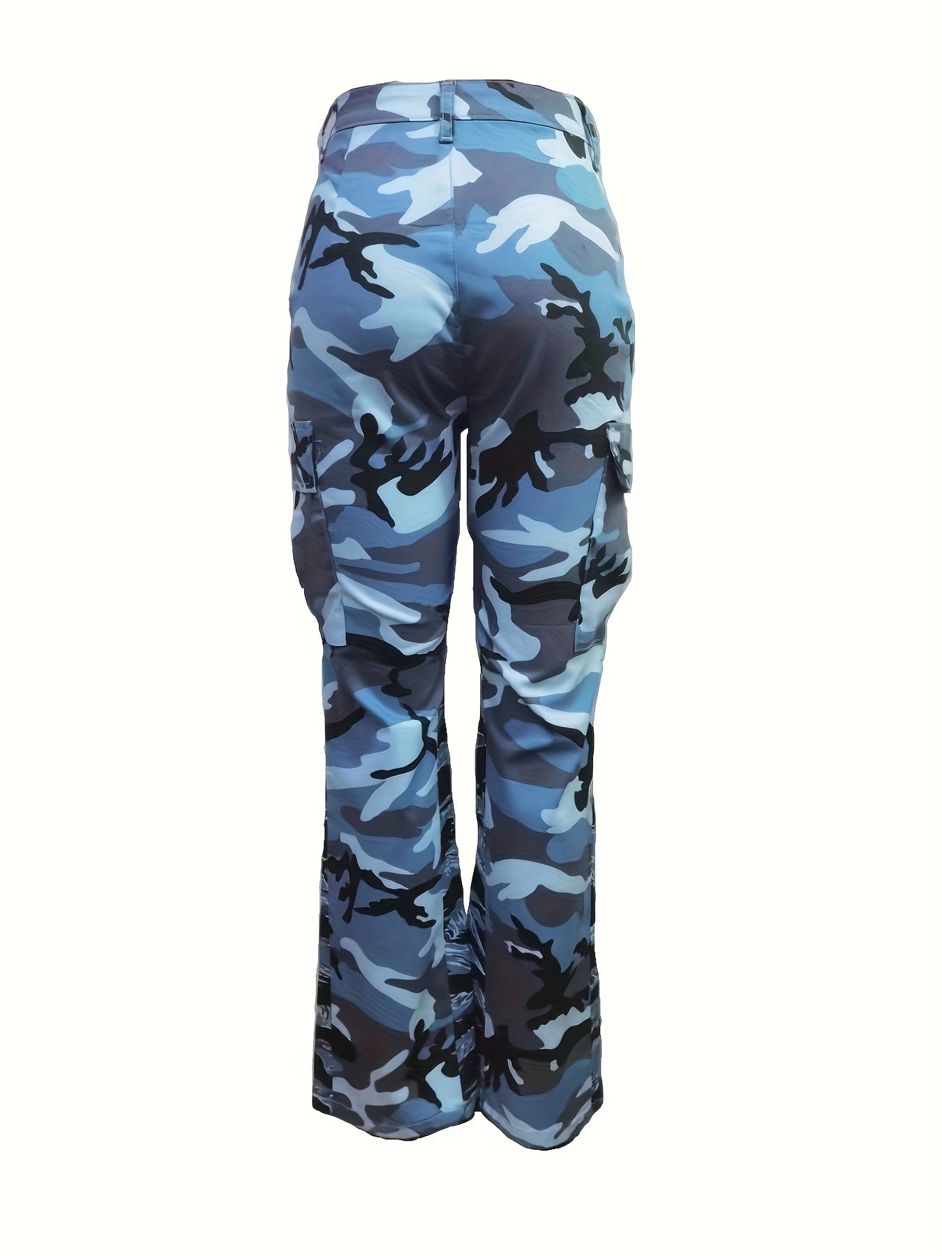 High Waist Straight Camouflage Cargo Jeans, Camo Print Medium Stretch Side Flap Pocket High Rise Denim Pants, Women's Denim Jeans & Clothing
