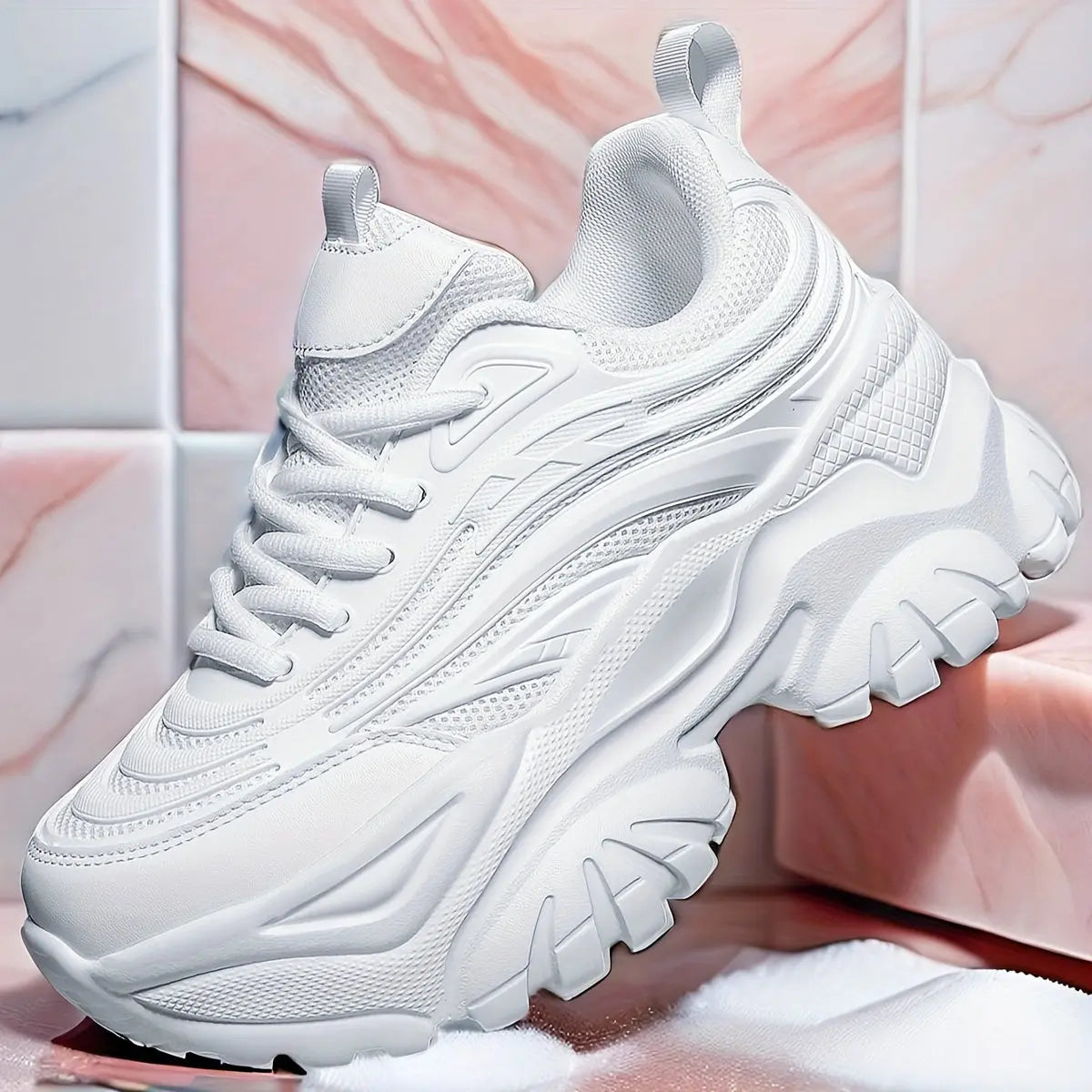 Women's Ultra-Light Breathable Mesh Sneakers - Chic Thick Sole Casual Running Shoes, Height-Boosting Low-Top Lace-Ups for Casual Attire, Work, and Walking - Versatile All-Season Footwear Bella's store