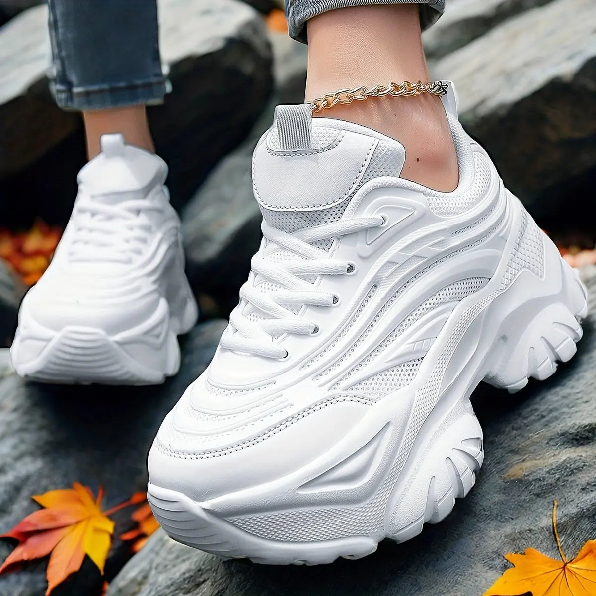 Women's Ultra-Light Breathable Mesh Sneakers - Chic Thick Sole Casual Running Shoes, Height-Boosting Low-Top Lace-Ups for Casual Attire, Work, and Walking - Versatile All-Season Footwear Bella's store