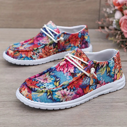 Women's Floral Pattern Canvas Sneakers, Casual & Comfortable Slip On Walking Footwear, Fashionable Daily Shoes Bella's store