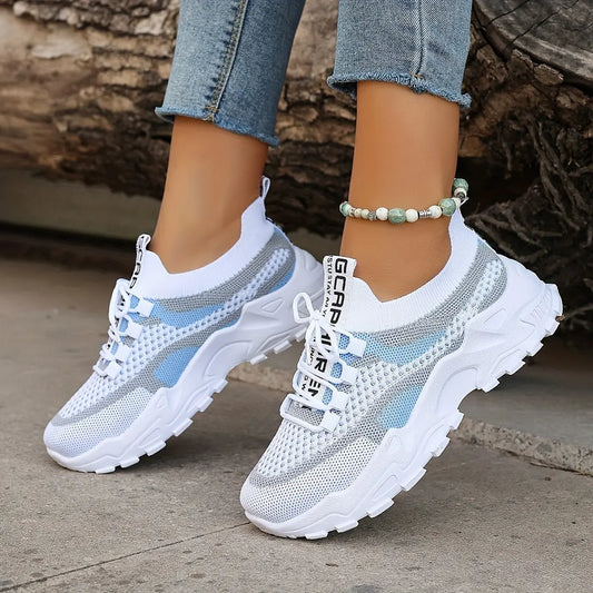 Women's Colorblock Knitted Sneakers, Stylish Breathable Low Top Running Trainers, Comfy Outdoor Sports Shoes plus size Bella's store