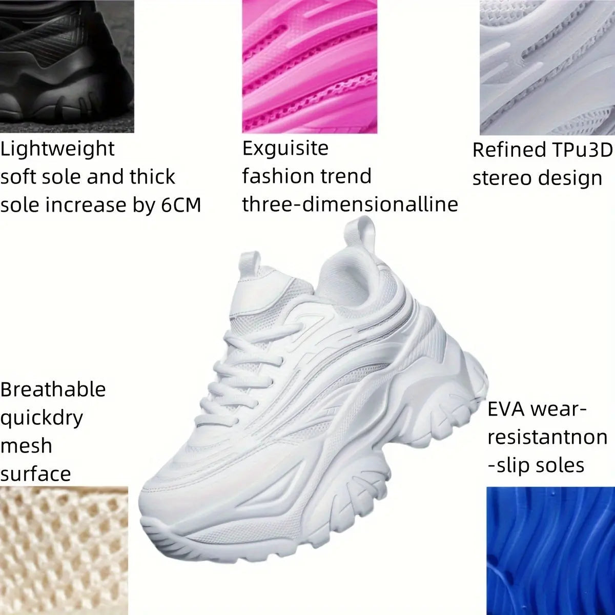 Women's Ultra-Light Breathable Mesh Sneakers - Chic Thick Sole Casual Running Shoes, Height-Boosting Low-Top Lace-Ups for Casual Attire, Work, and Walking - Versatile All-Season Footwear Bella's store